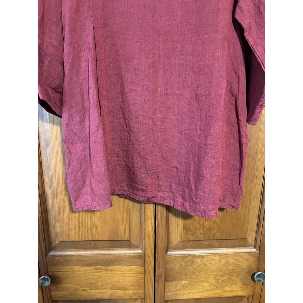 FLAX Women's 100% Linen Button Front Tunic Blouse Burgundy Lagenlook SZ S - Picture 12 of 12